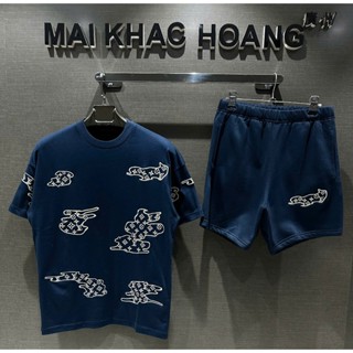 Bộ Quần Áo Nam Form Rộng Áo Thun + Quần Short Họa Tiết L@V Phong Cách Streetwear