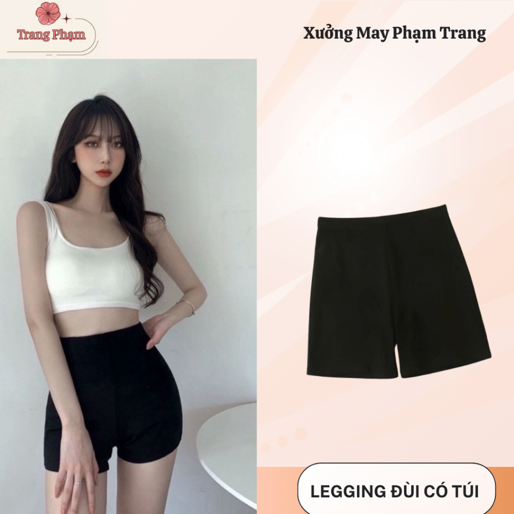 Quần Legging Đùi Hai Túi Trước Quần Biker Short Nữ Dáng Ngắn Nâng Mông Đủ Size Từ 35Kg Đến 75Kg