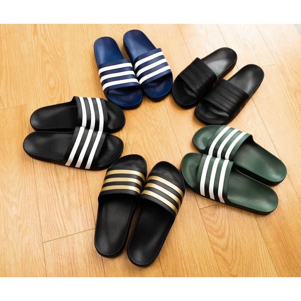 Dép nam màu đen sọc trắng đúc nguyên khối siêu nhẹ,  Dép das đế cao su non 3 sọc