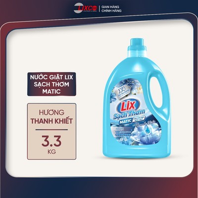 Nước giặt Lix sạch thơm matic hương thanh khiết CHAI 3.3KG sạch nhanh vết bẩn 00281 thơm ngát hương - Lixco Việt Nam
