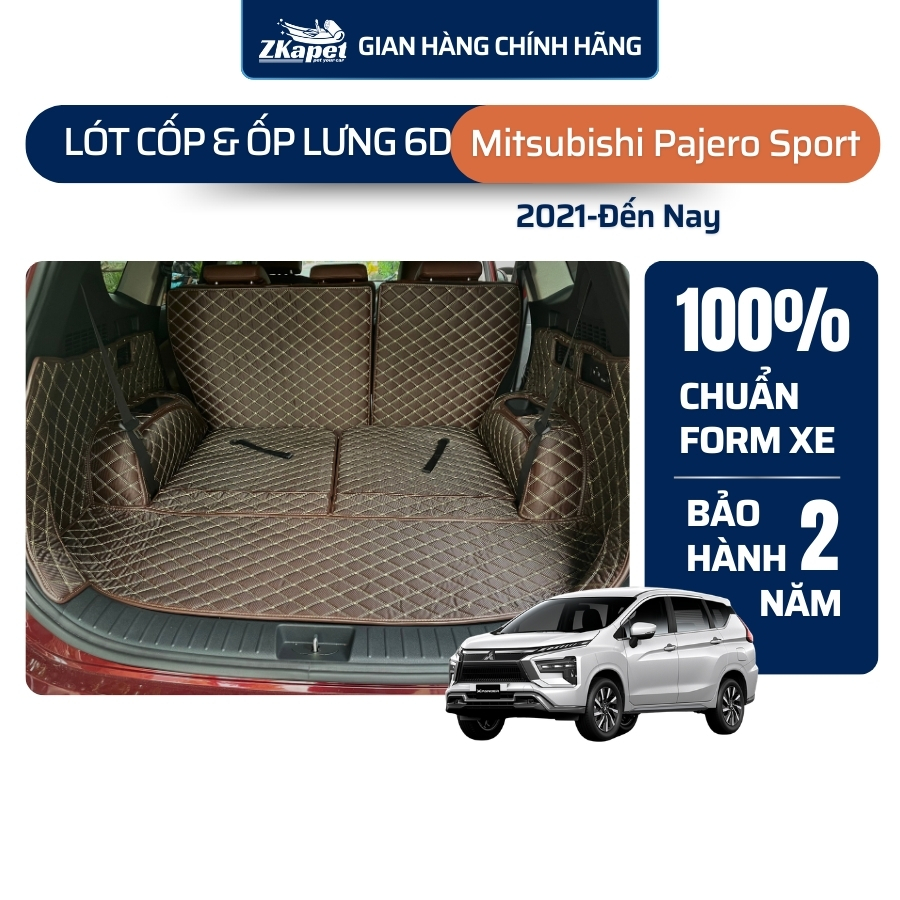 Thảm lót cốp và ốp lưng ghế 6D Mitsubishi Pajero Sport 2021-Đến Nay ZKAPET (7 chỗ)