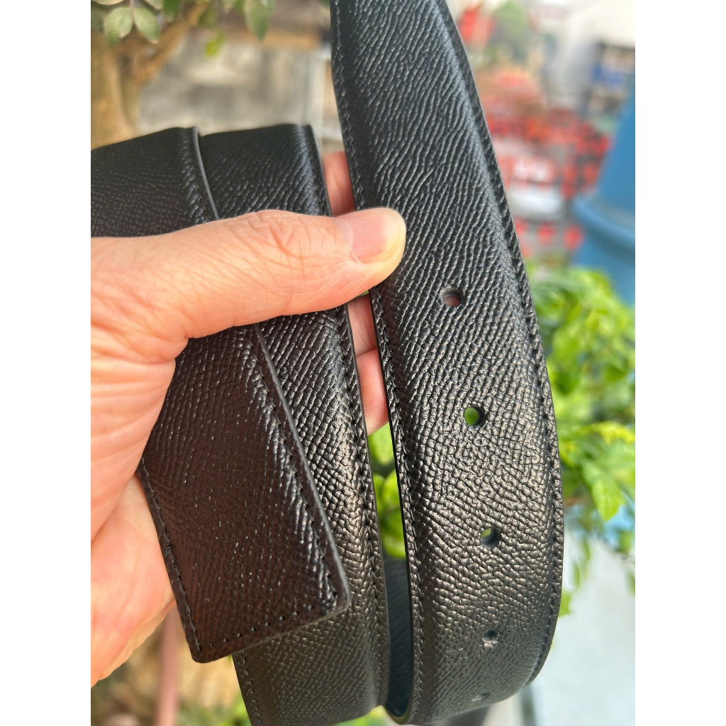 Thắt lưng nam da bò 3 lớp da Vân Epsom(Loại đục lỗ)màu đen bảo hành 12 tháng