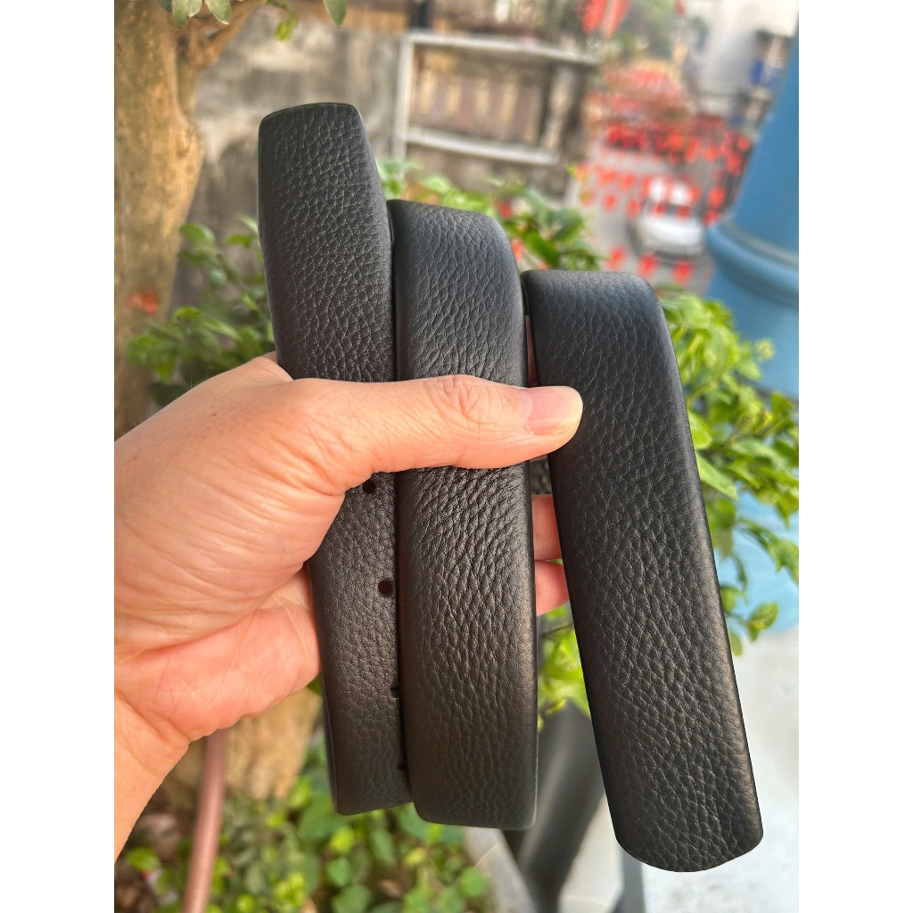 Thắt lưng nam da bò 3 lớp da togo ko khâu(Loại đục lỗ)  màu đen bảo hành 12 tháng