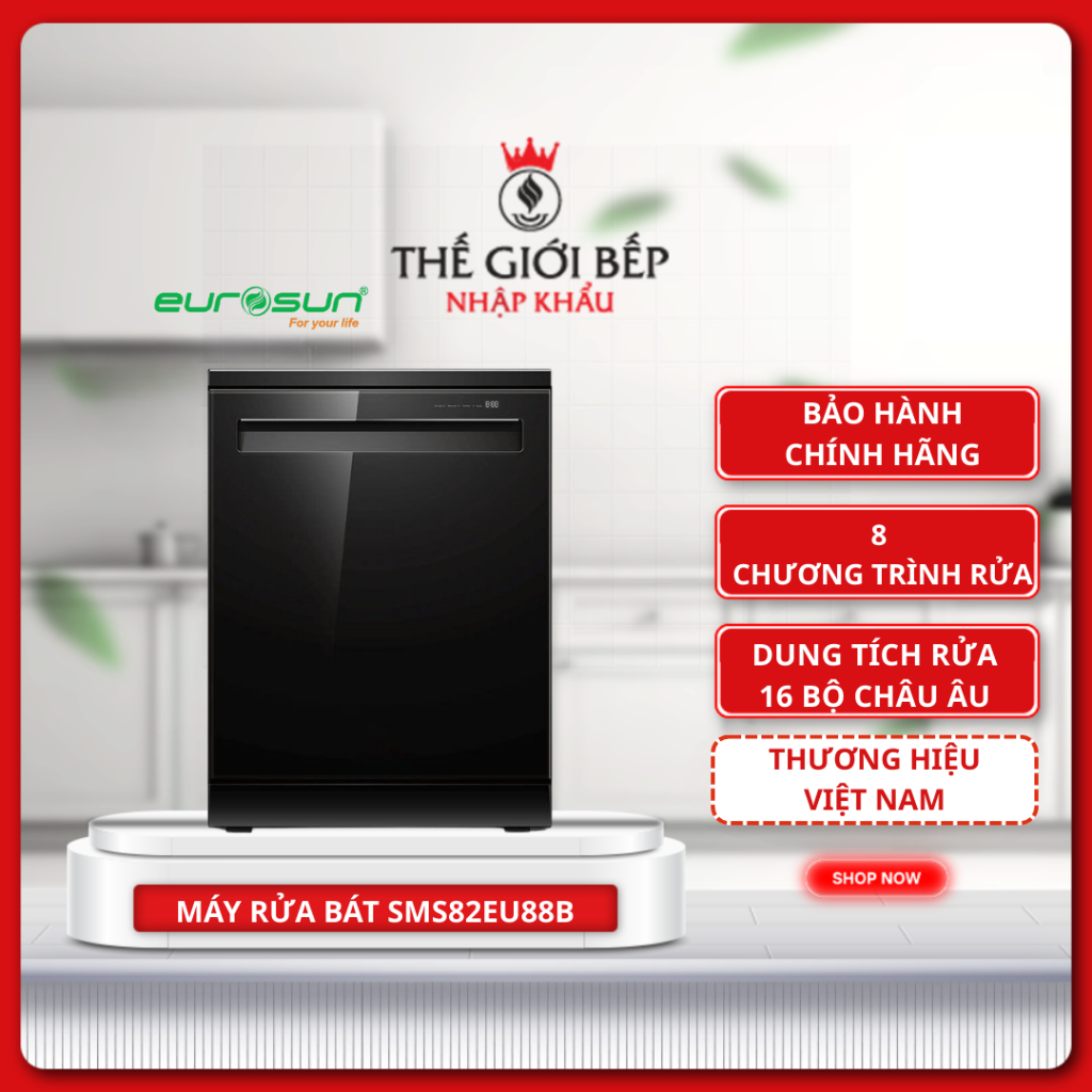Máy rửa bát Eurosun SMS82EU88B 16 bộ – Sấy khí nóng, UV diệt khuẩn