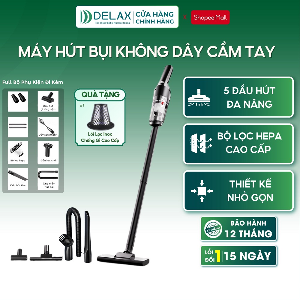 Máy Hút Bụi Cầm Tay HOKU Hút Bụi Giường, Ôtô Không Dây Lực Hút 25000PA Sử Dụng Liên Tục 20 Phút Full Phụ Kiện MHB03