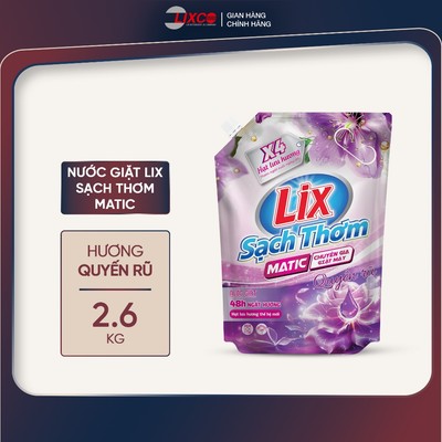 Nước giặt Lix sạch thơm matic hương quyến rũ TÚI sạch nhanh vết bẩn 00282 và 00283 tỏa hương thơm ngát - Lixco Việt Nam
