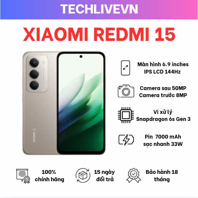 Điện Thoại Xiaomi Redmi 15 5G 8GB/256GB - Hàng Chính Hãng