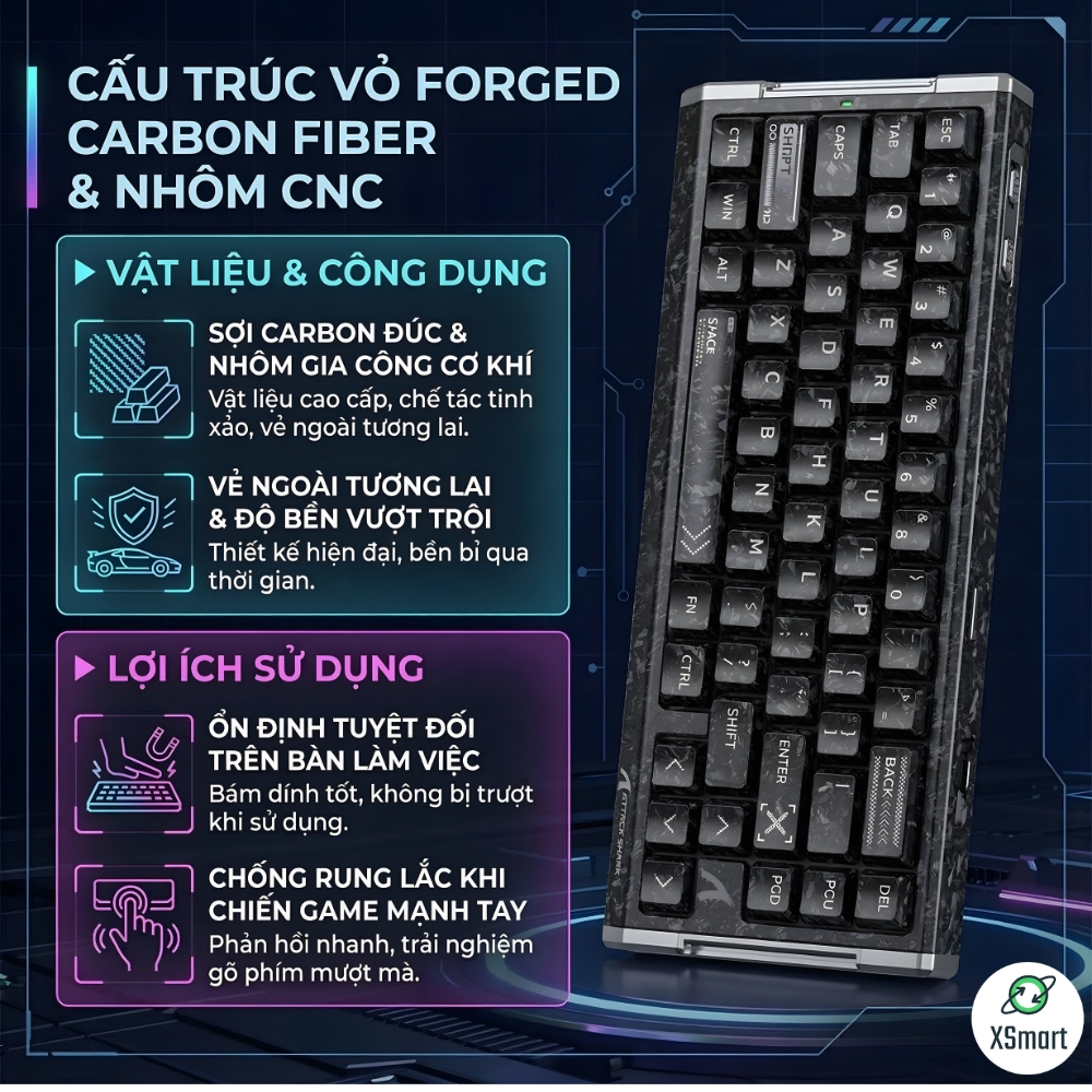 Bàn Phím Gaming Attack Shark R68 HE Công Nghệ Rapid Trigger Vỏ Forged Carbon 8000Hz Layout 60% | BigBuy360 - bigbuy360.vn