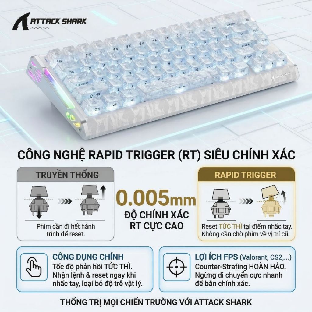 Bàn Phím Gaming Attack Shark R68 HE Công Nghệ Rapid Trigger Vỏ Forged Carbon 8000Hz Layout 60% | BigBuy360 - bigbuy360.vn