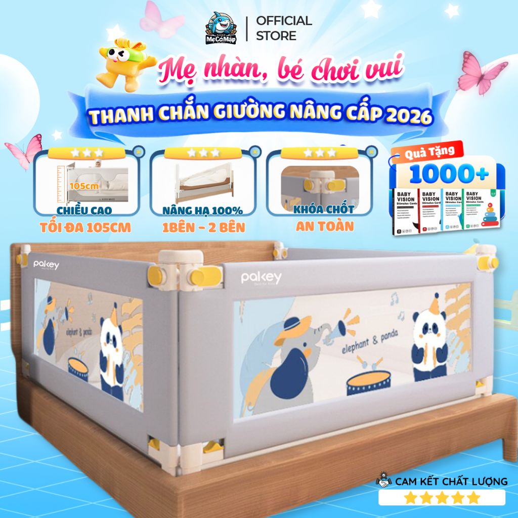 Thanh Chắn Giường Pakey LC1 Bản New Cao 105cm Ống Thép Siêu Dày, Thanh Chắn Giường Thiết Kế Chốt Nâng Cấp Bấm Hạ Dễ Dàng