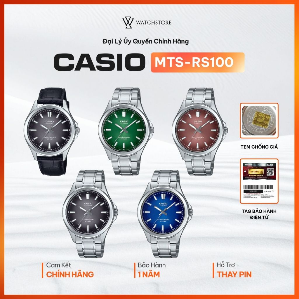 Đồng Hồ Nam Casio Series MTS-RS100 Màu Dial Ombre Mặt Kính Saphire 41.7m Dạ Quang Dây Da, Kim Loại K