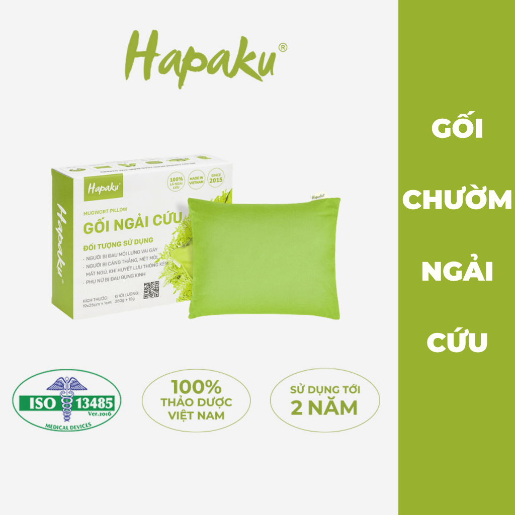 Gối Ngải Cứu Chườm Nóng Hapaku - Giảm Đau Mỏi Cổ Vai Gáy, Giúp Thư Giãn Dễ Ngủ, Túi Chườm Nóng
