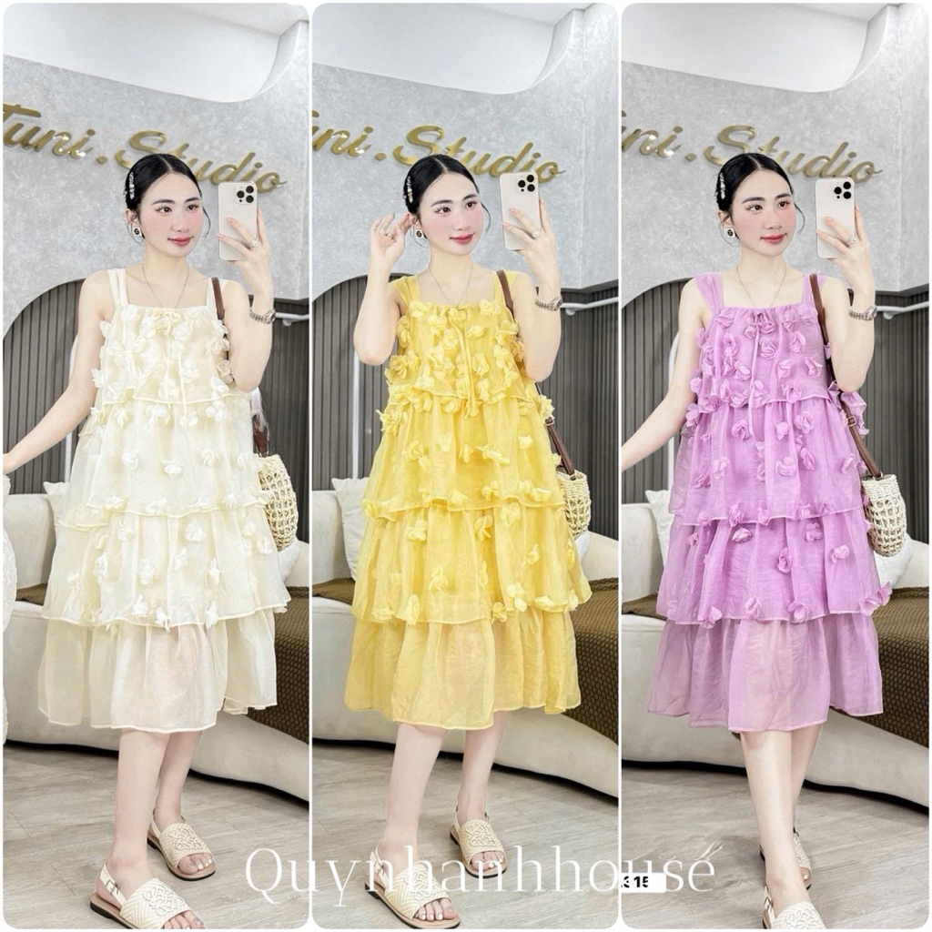 (NH CLOTHING)Váy suông Quynhanhhouse Váy tơ tầng đính hoa M241 sm