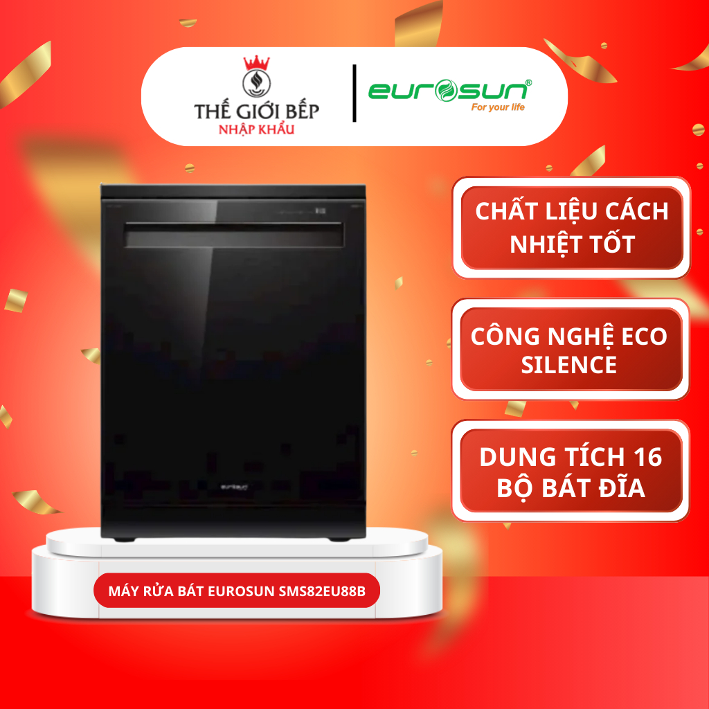 Máy rửa bát Eurosun SMS82EU88B 16 bộ – Sấy khí nóng, UV diệt khuẩn