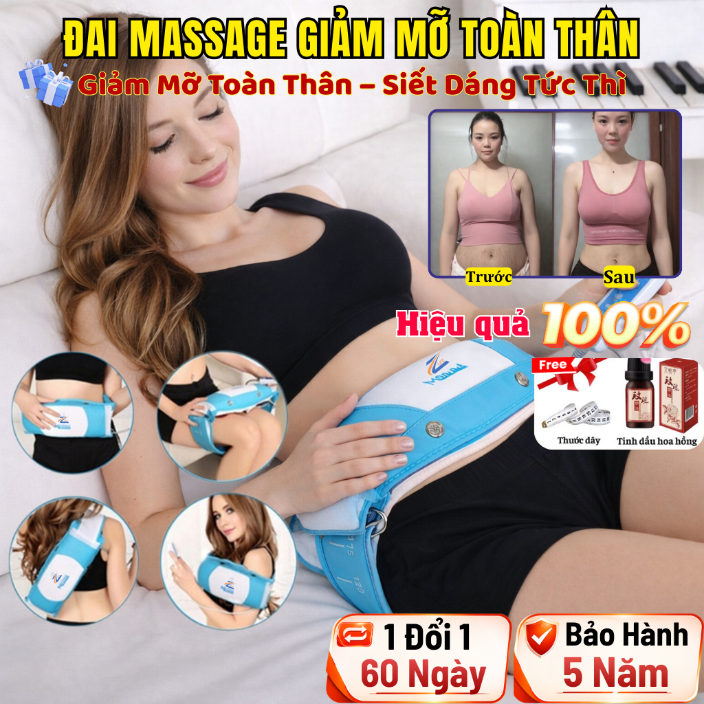 Đai Giảm Mỡ Bụng Rung Nóng Hồng Ngoại, Đai Massage Hỗ Trợ Thon Gọn Vòng Eo, Máy Mát Xa Thư Giãn