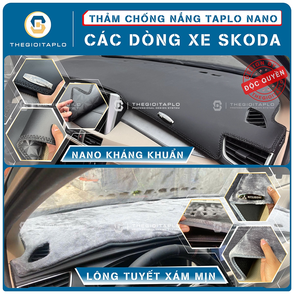 [Skoda Karoq, Kodiaq, Kushaq, Slavia] Thảm taplo oto các dòng xe SKODA da Nano Blockers UV,Nhung lôn