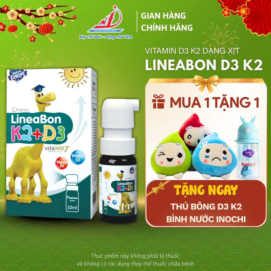 Vitamin D3 K2 LineaBon Dạng Xịt D3+K2 Hỗ Trợ Hấp Thu Canxi Cho Bé Cao Lớn, Tăng Chiều Cao, Chống Còi