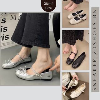 Giày Búp Bê Nữ Lolita Màu Bạc, Giày Nữ Phối Nơ (Giảm 1 size) || Mã N02