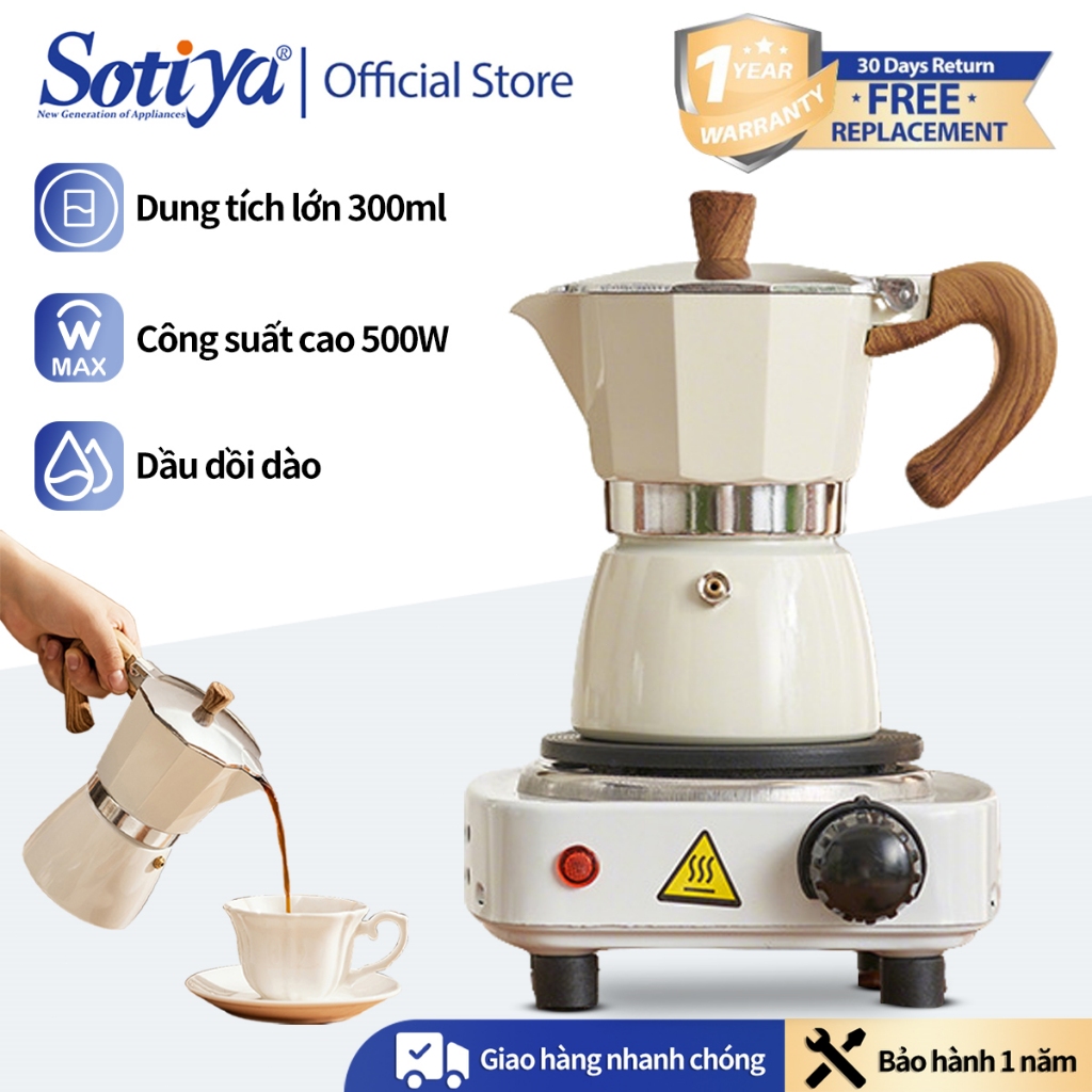 COMBO BẾP ĐIỆN MINI 500W và bình pha cà phê moka pot, đun nước pha trà , cafe