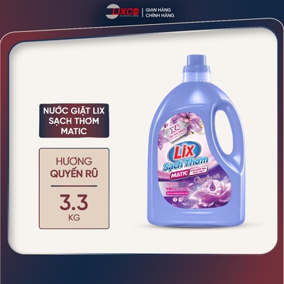 Nước giặt Lix sạch thơm matic hương quyến rũ CHAI 3.3KG sạch nhanh vết bẩn 00284 tỏa hương thơm ngát - Lixco Việt Nam