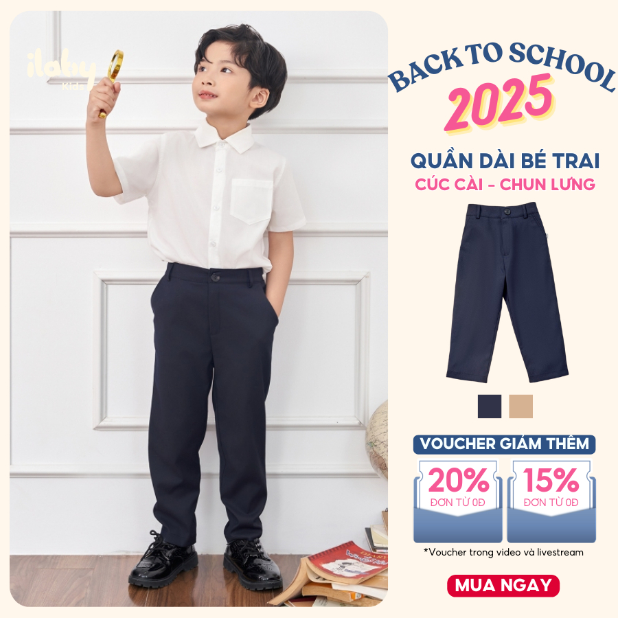 Quần dài bé trai ILABY chất tuytsi quần dài đi học phong cách hàn quốc chun nửa vòng sau [2578]