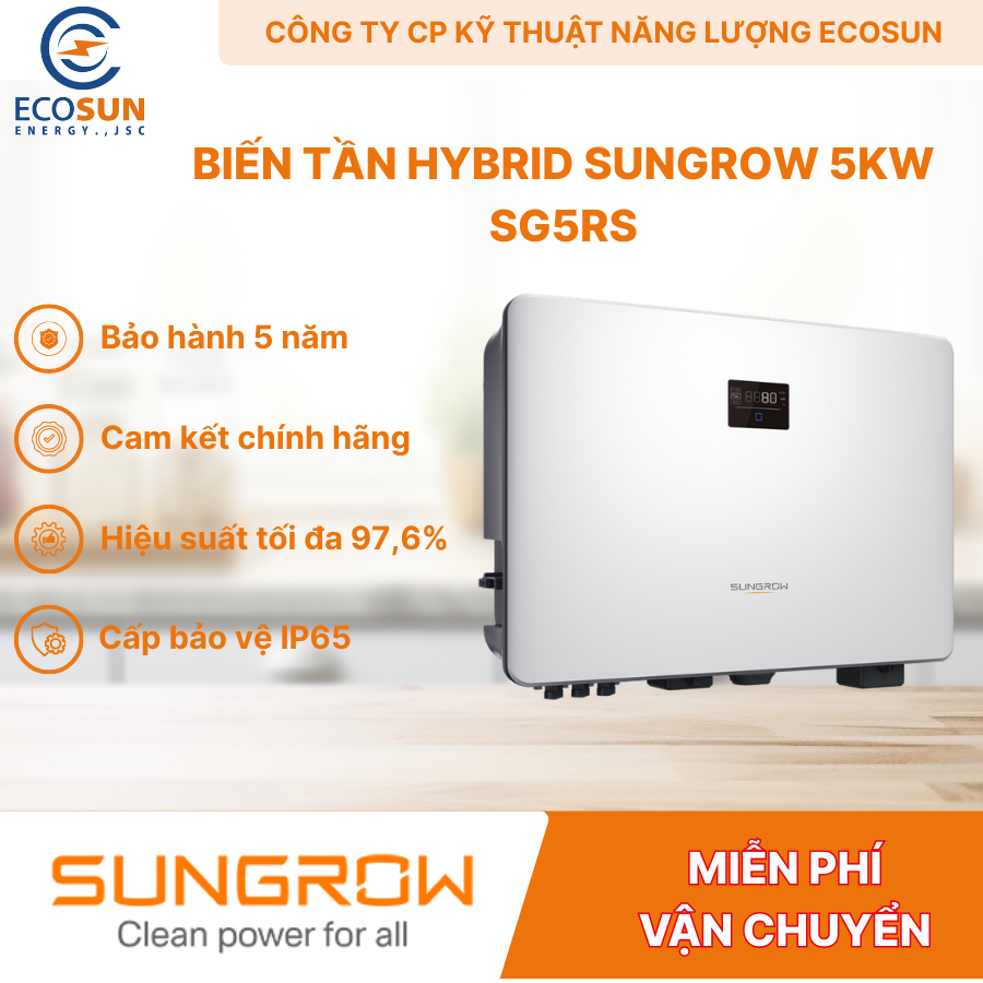 Inverter 5kW Sungrow SG5.0RS Chính Hãng, Biến tần Hybrid 5kw Cao Cấp Hiệu Suất Cao