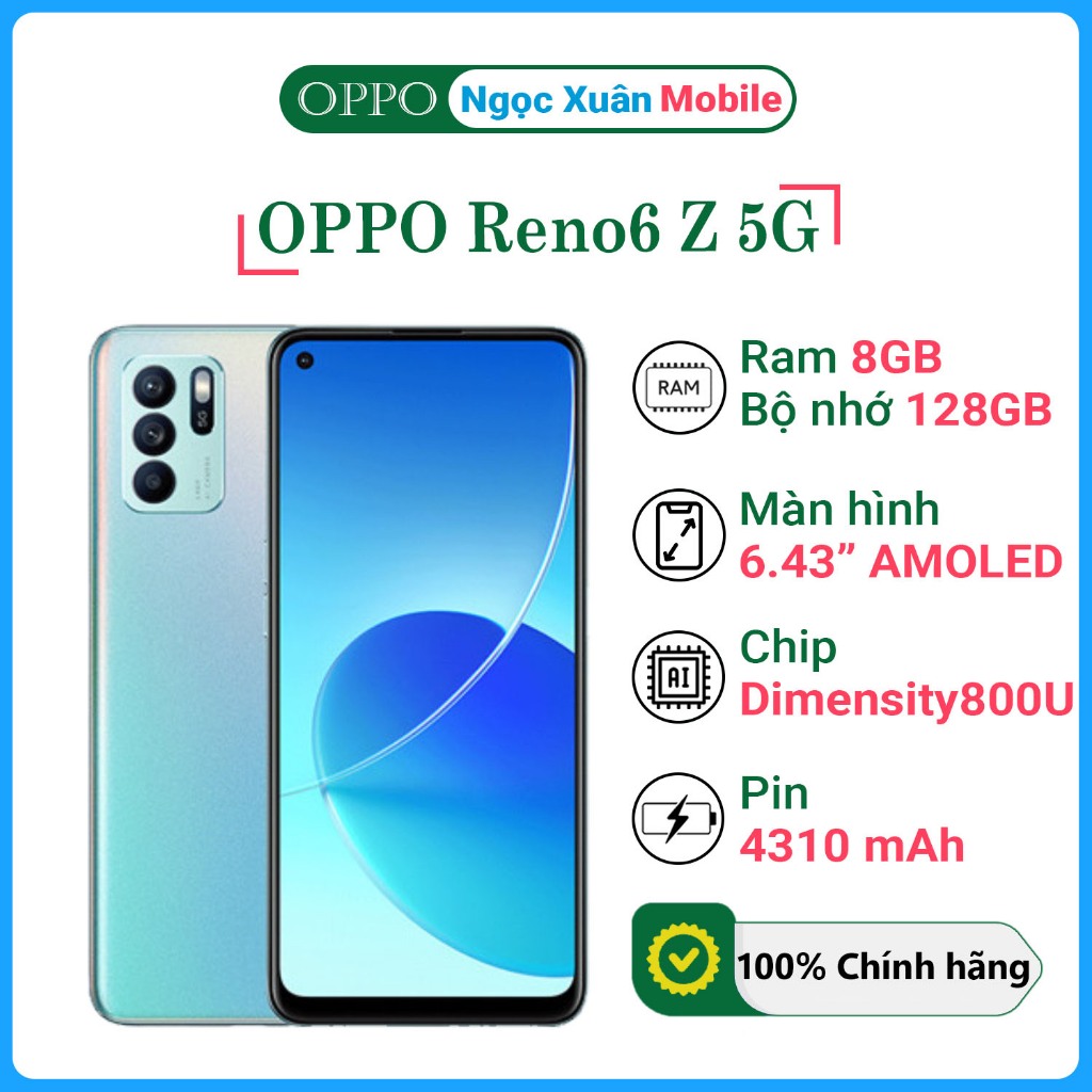 Điện thoại OPPO Reno6 Z 5G RAM 8GB/128GB - Màn AMOLED, Camera 64MP, 5G Tốc Độ Cao | CHÍNH HÃNG