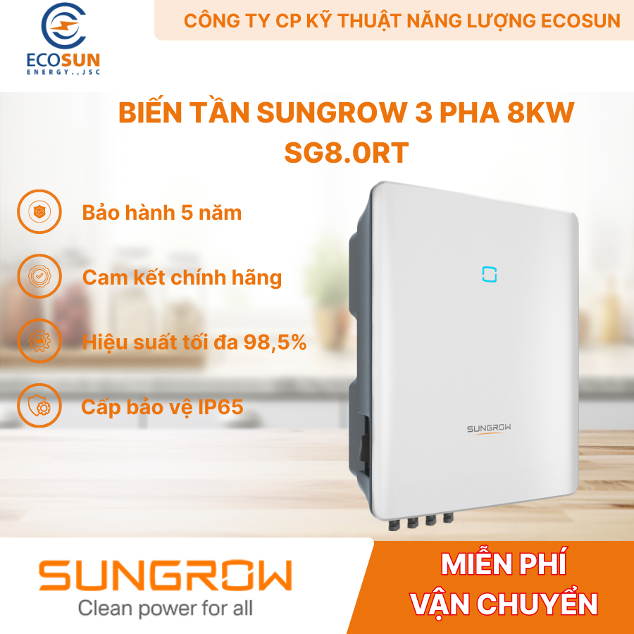 Biến Tần Hybrid Sungrow 8kW SG8.0RT 3 Pha – Inverter Hòa Lưới Chính Hãng