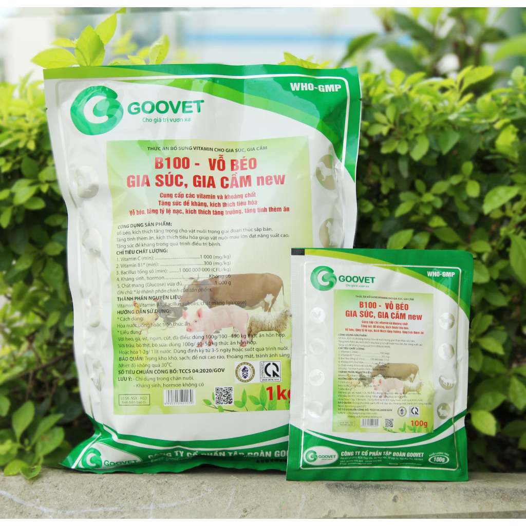 B100 Vỗ béo gia súc, gia cầm (1kg) - Cung cấp các vitamin và khoáng chất, tăng sức đề kháng, kích th