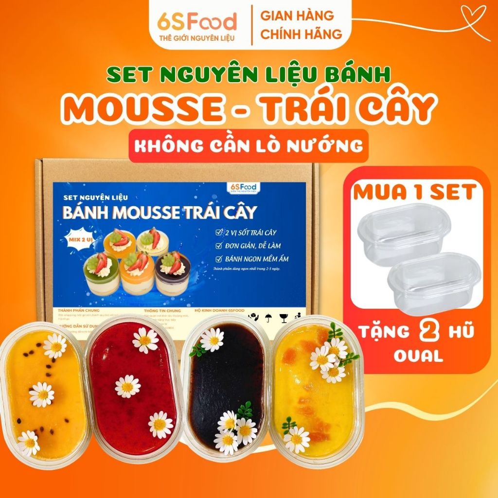 Set làm bánh Mousse Dâu tây - Chanh leo 6SFOOD [TẶNG KÈM 2 HŨ ĐỰNG]