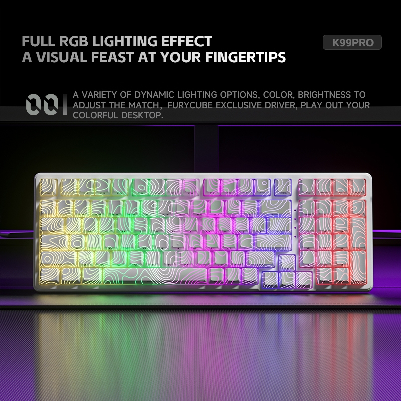 Bàn Phím Cơ Bluetooth 2.4G FURYCUBE K99PRO Gasket RGB, 5 Pin Hotswap, PBT Keycap, Văn Phòng & Gaming | BigBuy360 - bigbuy360.vn