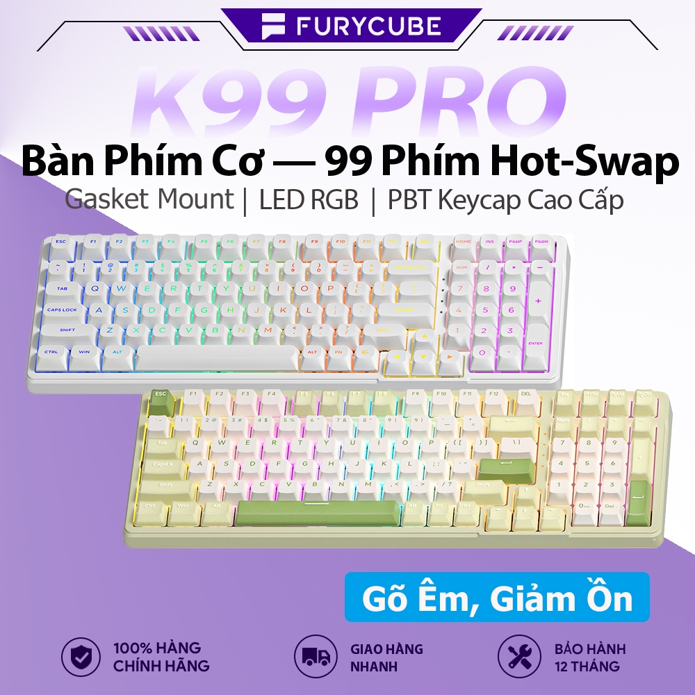 Bàn Phím Cơ Bluetooth 2.4G FURYCUBE K99PRO Gasket RGB, 5 Pin Hotswap, PBT Keycap, Văn Phòng & Gaming | BigBuy360 - bigbuy360.vn
