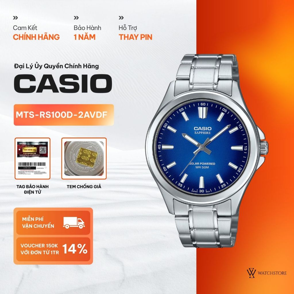 Đồng hồ Nam Casio MTS-RS100D-2AVDF Dial Ombre Màu Xanh Dương Mặt Kính Saphire 41.7mm Chống Nước Dây 