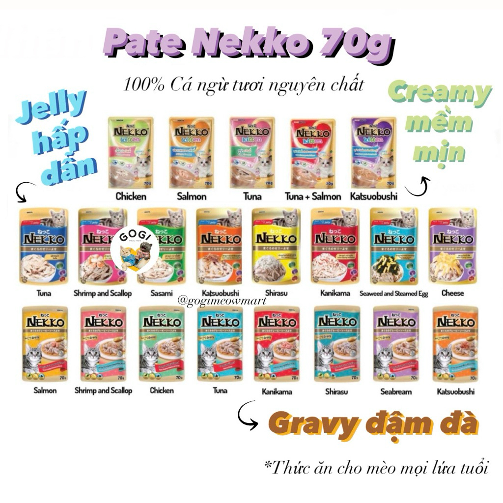 [Hoả tốc](Thùng 24-48 gói) Pate NEKKO gói 70g cho mèo (Nội địa Thái) - GogiMeowMart x Nekko