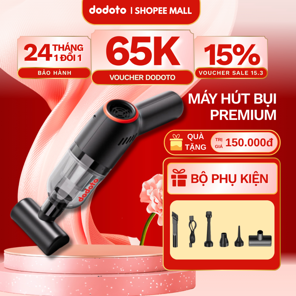 Máy hút bụi cầm tay dodoto mini không dây cao cấp lực hút 20.000Pa Bảo hành 24 tháng
