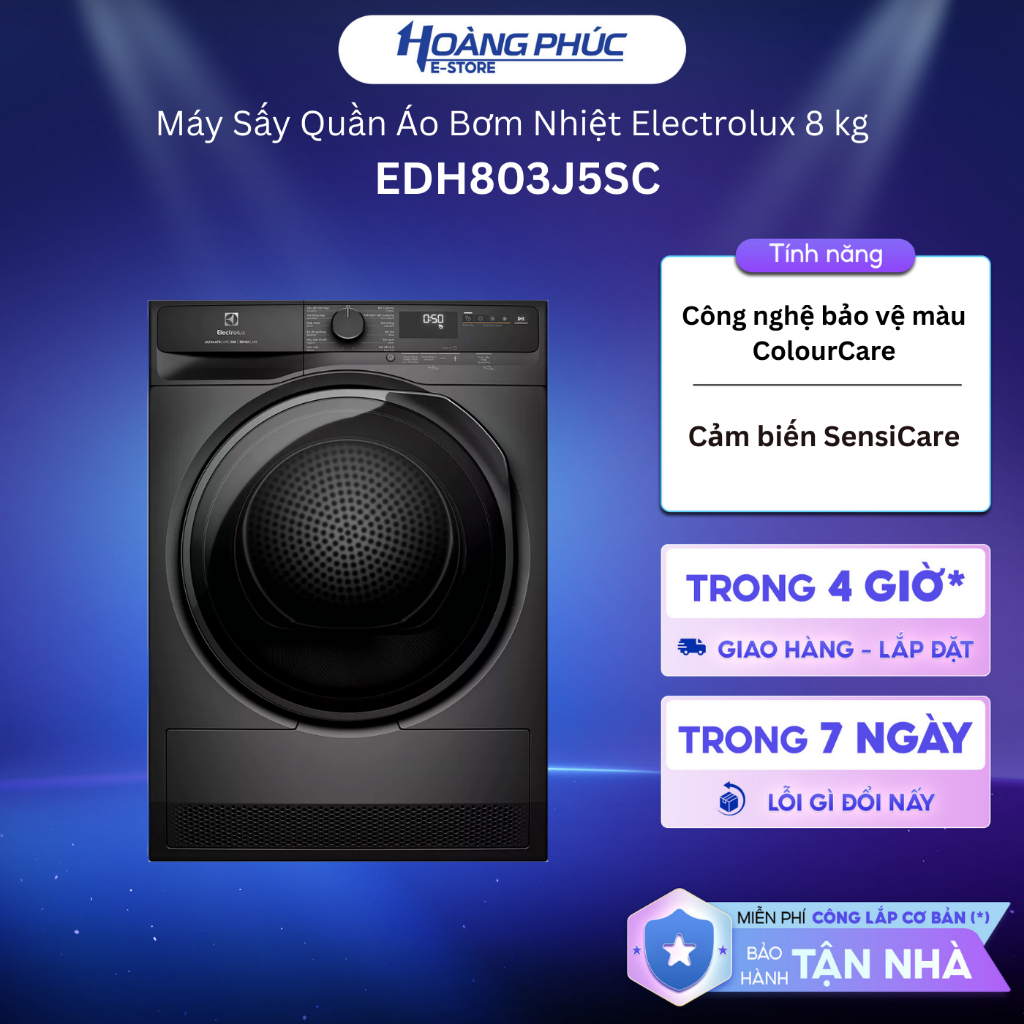 Máy Sấy Quần Áo Bơm Nhiệt Electrolux 8 kg EDH803J5SC Đen /  EDH803J5WC Trắng {Ship HCM 0Đ}
