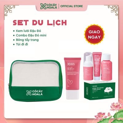 [SET DU LỊCH] Kem Lười Đậu Đỏ, Combo Đậu Đỏ Mini Và Bông Tẩy Trang Kèm Túi Du Lịch