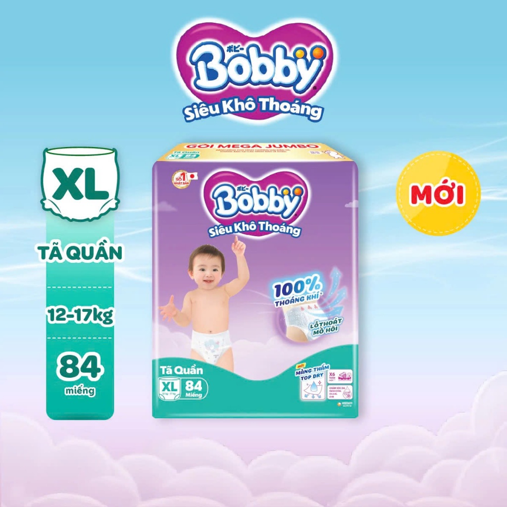 Tả quần Bobby Mega Jumbo đủ size XL84 miếng, tả quần bobby mẫu mới lõi nén thần kỳ
