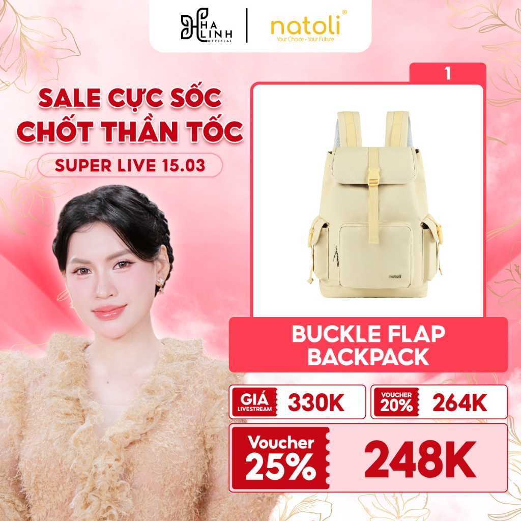 [Võ Hà Linh x NATOLI] Balo nam nữ học sinh NATOLI dây rút thời trang chống nước cao cấp BST Buckle F