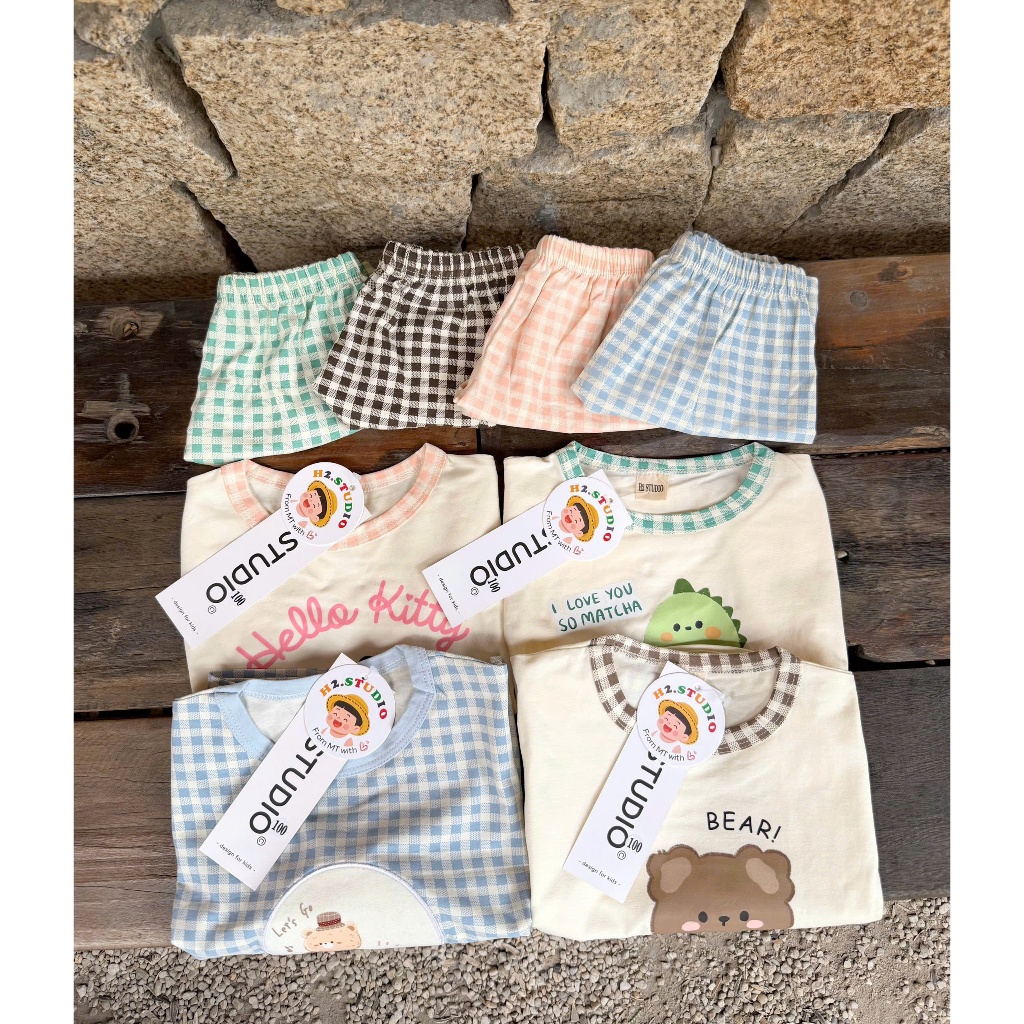 [SẴN L1.H2 STUDIO] Bộ caro xinh cho bé mặc nhà, đi học, đi chơi chất cotton màu pastel
