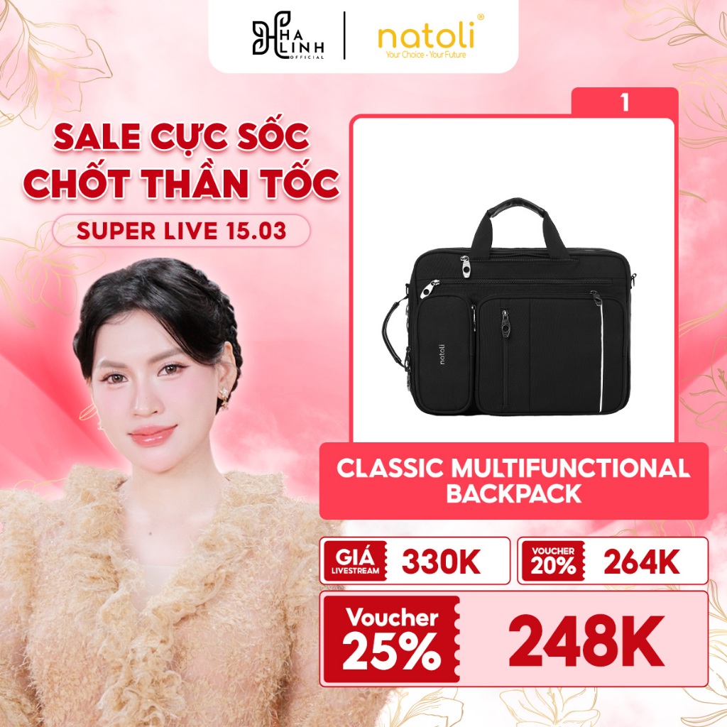 [Võ Hà Linh x NATOLI] Cặp sách đi học cấp 2, cấp 3 NATOLI Cặp, Balo đa năng Classic Multifunctional 