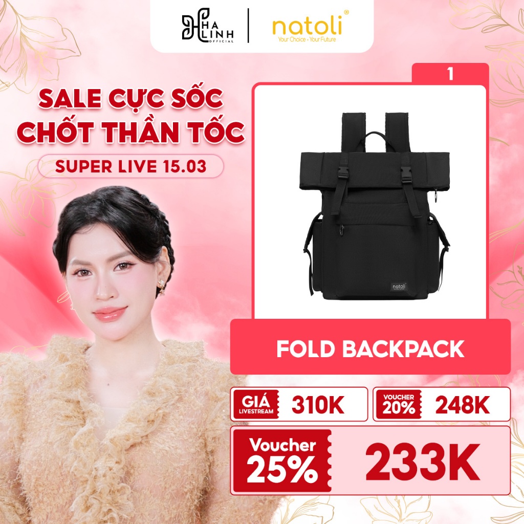 [Võ Hà Linh x NATOLI] Balo chống nước du lịch thương hiệu NATOLI chất vải canvas nhiều ngăn BST FOLD