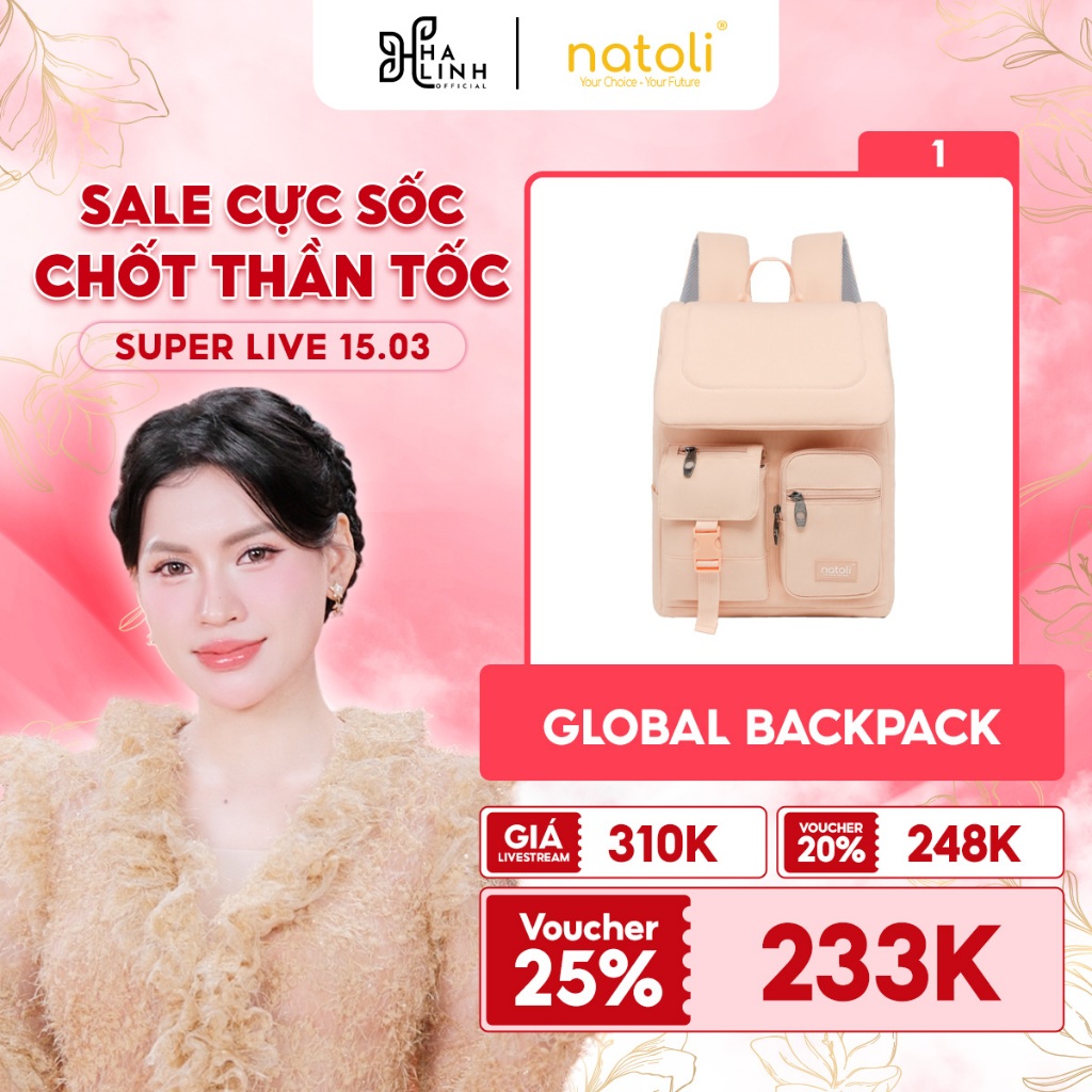 [Võ Hà Linh x NATOLI] Balo laptop 15 6 inch thương hiệu NATOLI, cặp đi học nam chống sốc chống nước 