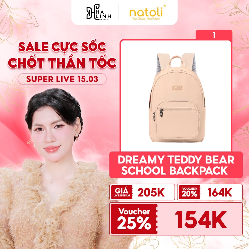 [Võ Hà Linh x NATOLI] Balo nữ thời trang gấu bông NATOLI cute, hàn quốc, đi học, nhiều ngăn Dreamy T
