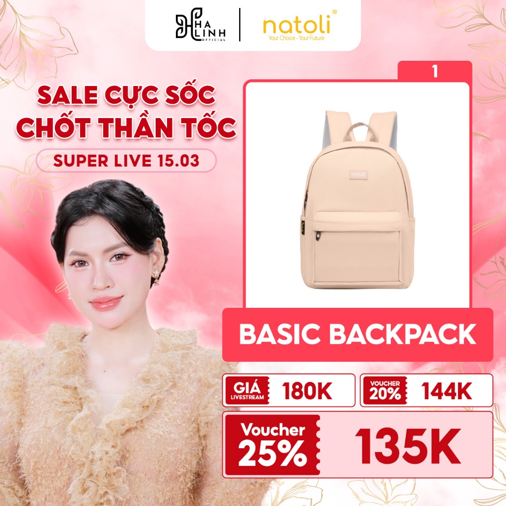 [Võ Hà Linh x NATOLI] Balo đi học nam nữ thương hiệu NATOLI nhiều ngăn chống nước tốt - Basic Backpa