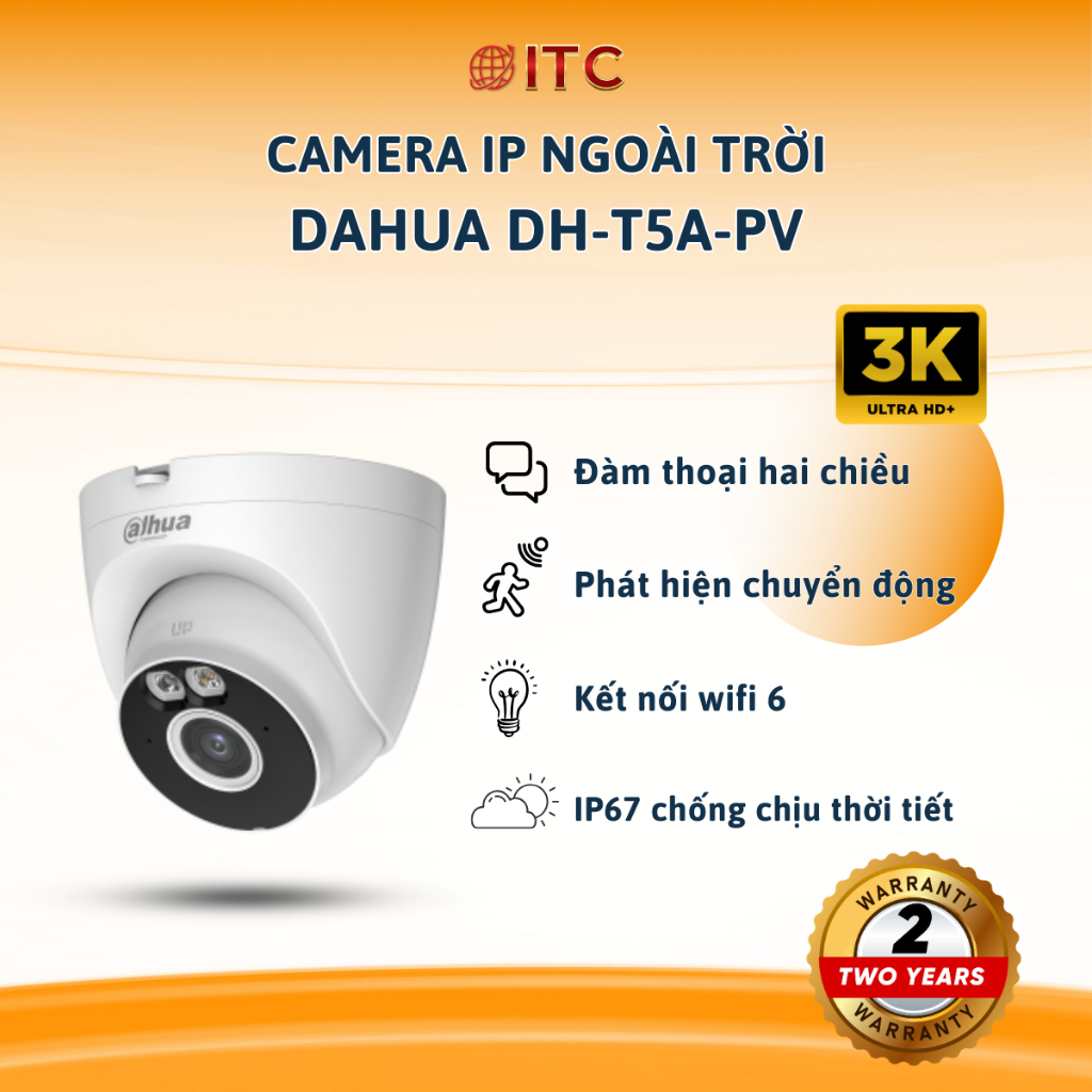 Camera IP 5MP DAHUA DH-T5A-PV / 3MP DAHUA DH-T3A-PV phát hiện người và xe, đàm thoại 2 chiều, cảnh b