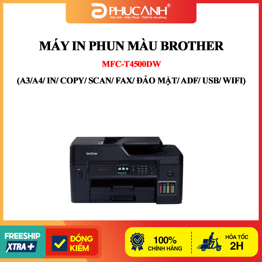 Máy in phun màu Brother MFC-T4500DW (A3/A4/ In/ Copy/ Scan/ Fax/ Đảo mặt/ ADF/ USB/ WIFI)