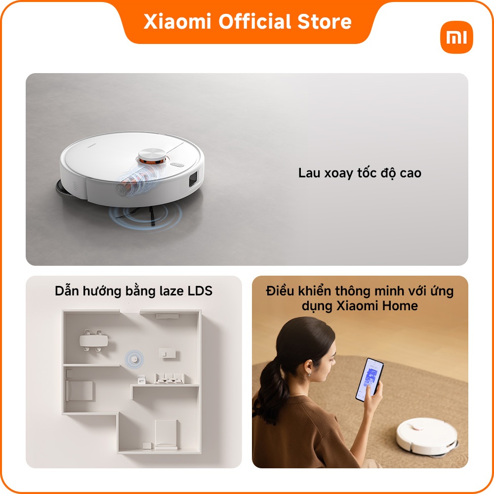 Robot hút bụi Xiaomi H50| Điều khiển thông minh| Lực hút mạnh 10,000 Pa| Lau xoay tốc độ cao | BigBuy360 - bigbuy360.vn