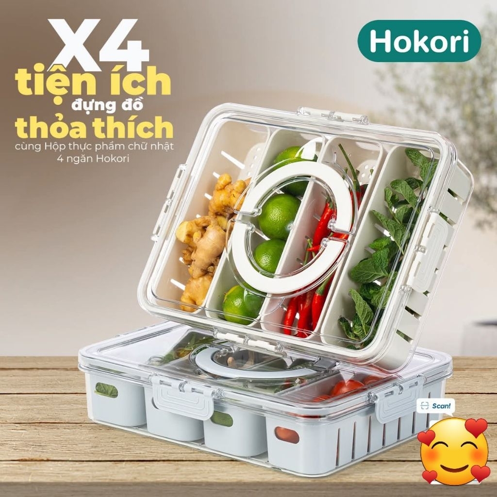 Hộp Đựng Thực Phẩm 4 Ngăn Cao Cấp Việt Nhật 6510 2 Lớp Tách Nước, Hộp Đựng Bảo Quản Thức Ăn