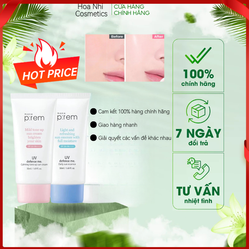 Kem chống nắng vật lý Make Prem UV Defense Me Calming Sun Cream SPF50+ PA++++ 50ml kcn make p:remCOD
